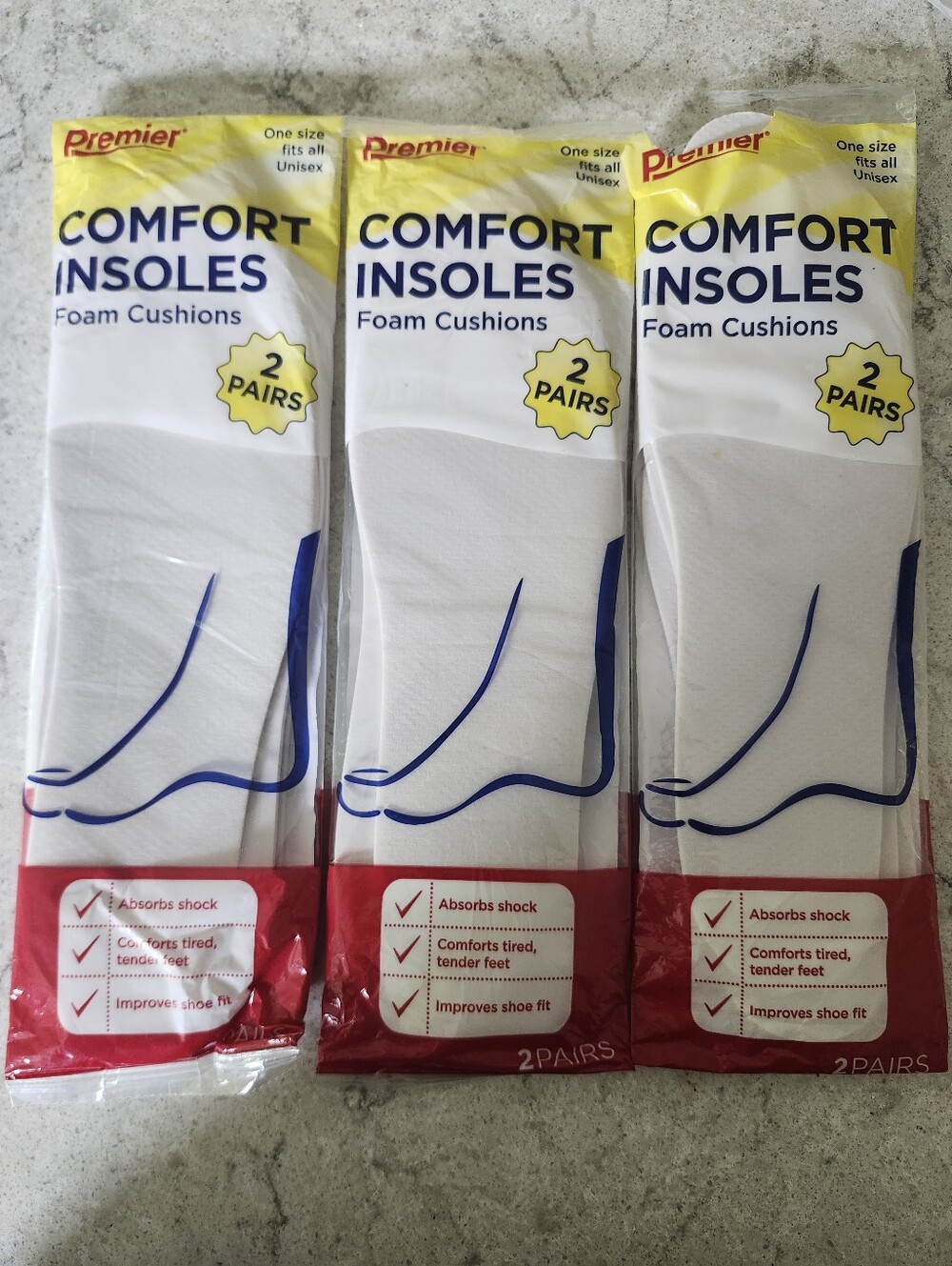Premier Comfort Insoles Foam Cushions  Unisex One Size Fits All 6 Pairs